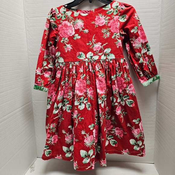 Flower Floral Roses Red Pink Long Sleeve Modest Girls Dress Snap Button - Picture 1 of 11